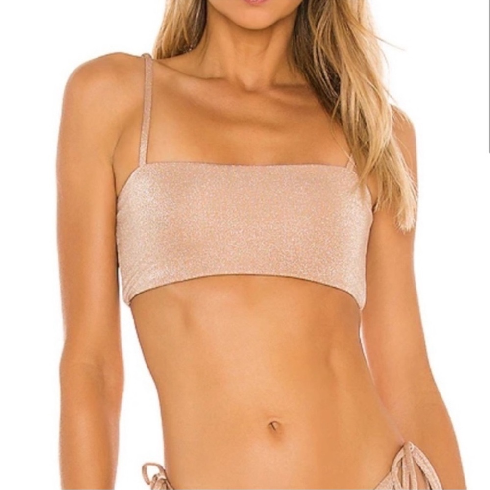NWT L*space Rebel Bikini Bandeau Top ONLY in Champagne Shimmer Gold Size XS